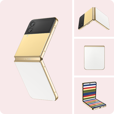 Samsung Z Flip 4 Bespoke màu Vàng | Trắng ( mặt trước Vàng | mặt sau Trắng | khung Vàng kim )