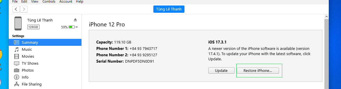 Hạ iOS bằng iTunes