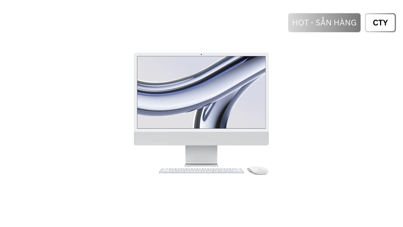 iMac M3 Bạc - MQRC3SA/A, Chính hãng Apple Việt Nam, Chip Apple M3 có CPU 8 lõi với 4 lõi hiệu năng và 4 lõi tiết kiệm điện, GPU 10 lõi, Neural Engine 16 lõi, Ổ lưu trữ 512GB SSD, RAM 8GB, New Seal chưa Active. Mua iMac M3 Bạc - Giá Rẻ, Chính Hãng, Giao Ngay tại TheTekCoffee. Chúng tôi chuyên cung cấp iMac M3 Bạc giá tốt nhất tại HCM.