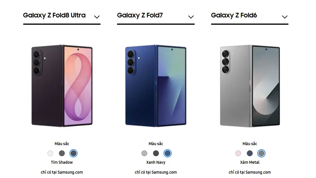 So sánh Galaxy Z Fold8 Ultra với Galaxy Z Fold7 và Galaxy Z Fold6 về màn hình, camera, pin, hiệu năng, trọng lượng và Galaxy AI. Tư vấn chọn mua tại TheTekCoffee Gò Vấp.